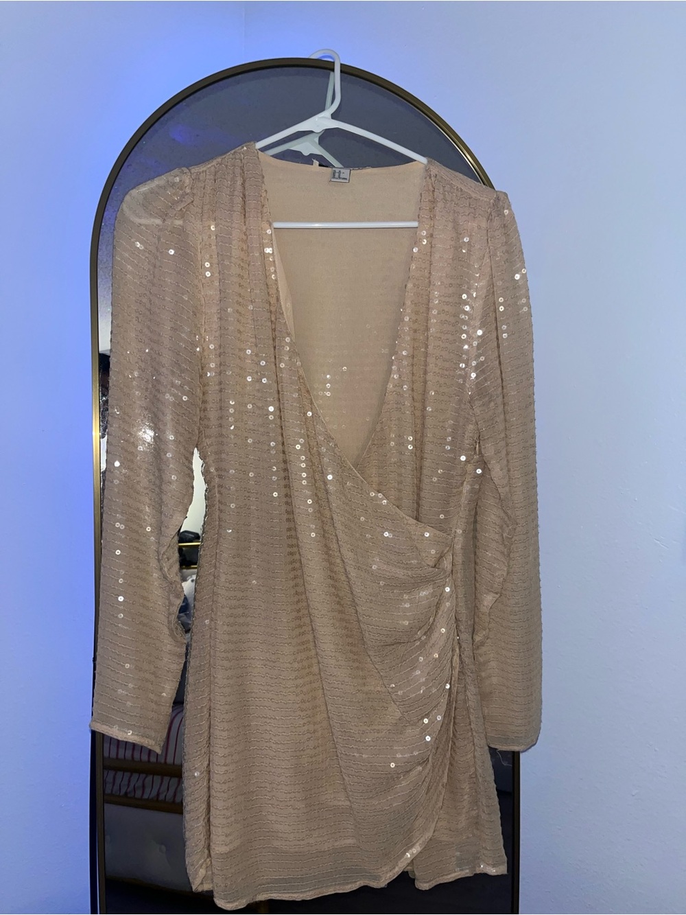 Forever 21 Nude Sequin Wrap Long Sleeve Dress